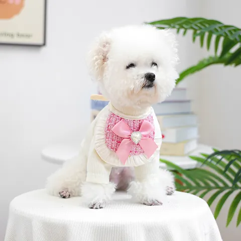 Elegante Bavaglino per Animali in Tweed Con Fiocco in Raso Strass a Cuore Volant Pizzo Bandana per Cani Piccoli Gatti Accessorio Costume