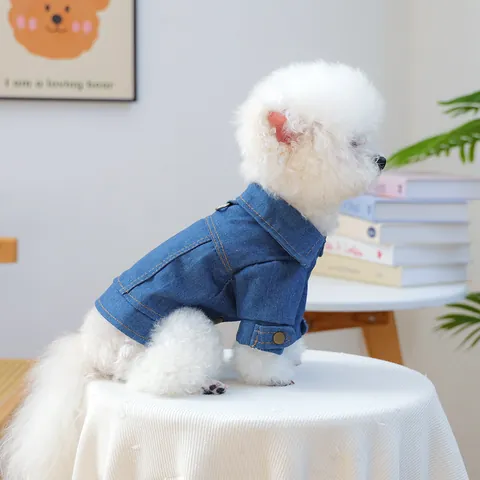 Pet Dog Denim Jacket Classic Jean Coat With Harness D-Ring Small Medium Dogs Puppies Dark Blue Casual Pet Clothes