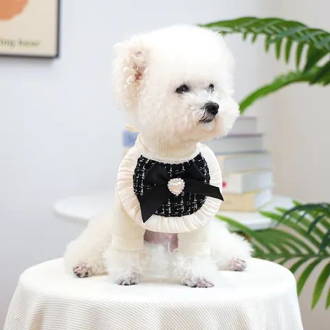 Elegante Bavaglino per Animali in Tweed Con Fiocco in Raso Strass a Cuore Volant Pizzo Bandana per Cani Piccoli Gatti Accessorio Costume