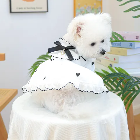 Sweet Heart Print Pet Dress With Bow Heart Pendant Princess Ruffle Mesh Skirt For Small Dogs Cats Puppy Clothing