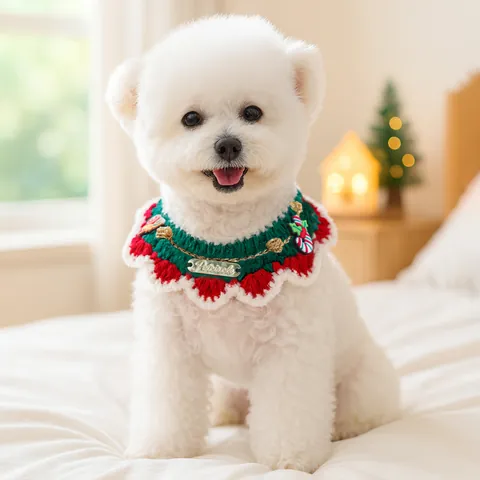 Handmade Crochet Pet Christmas Halloween Bib Neckerchief Adjustable Knitted Dog Cat Scarf Decoration With Metal Tag Festival Party Costume Accessory