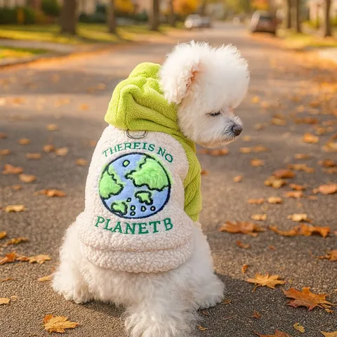 Sweat à Capuche Doux en Polaire pour Animaux Automne Hiver Chaud Chien Chat Avec Broderie Terre There Is No Planet B Vêtements pour Petits Chiens
