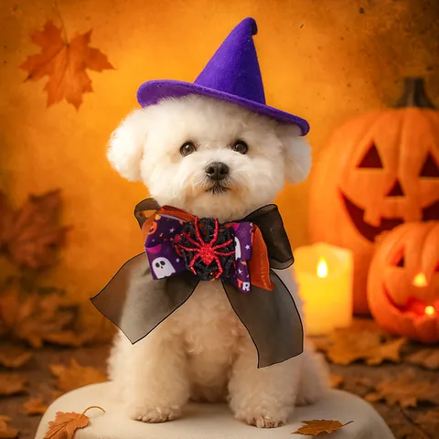 Adjustable Halloween Pet Bow Tie Collar Pumpkin Ghost Spider Designs For Small Dogs Cats Festive Party Neck Scarf