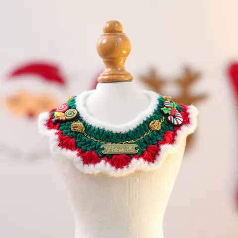 Christmas Halloween Pet Collar Scarf For Dogs Cats Knitting Bowknot Neck Strap Festive Party Costume Accessories