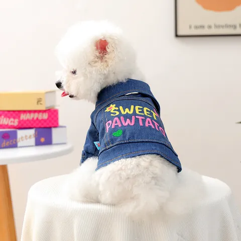 Haustier Denim Jacke Bestickte Hundeweste Mit Metall-D-Ring Leinenbefestigung Warmer Welpenmantel Kleidung Für Kleine Mittlere Hunde Katzen