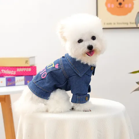 Haustier Denim Jacke Bestickte Hundeweste Mit Metall-D-Ring Leinenbefestigung Warmer Welpenmantel Kleidung Für Kleine Mittlere Hunde Katzen
