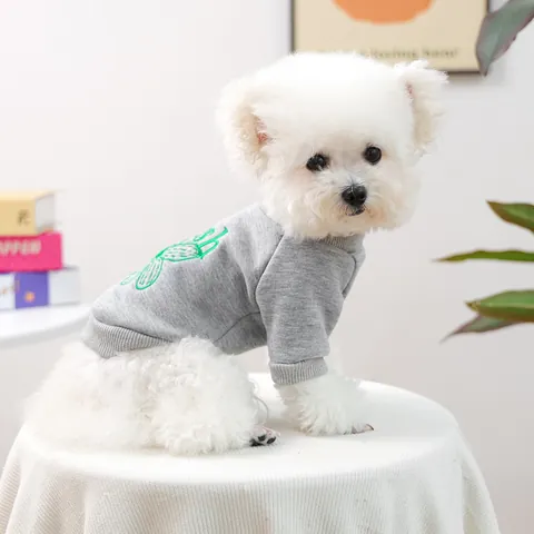 Felpa per Cani e Gatti con Ricamo a Margherita Caldo Pile Pullover per Cuccioli Gattini Autunno Inverno Grigio Abbigliamento