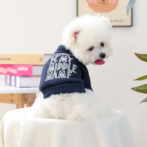 Huisdier Hond Wafelbreisel Sweatshirt Marineblauw Slogan Print Cute Is My Middle Name Pullover Voor Kleine Honden Katten