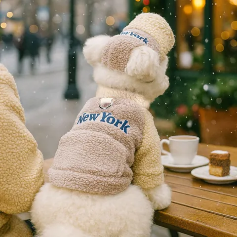 Cozy Sherpa Fleece Pet Baseball Cap With New York Embroidery Adjustable Winter Warm Hat For Small Dogs And Cats Casual Outdoor Headwear