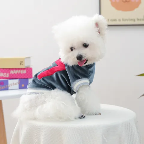 Pet Dog Cat Winter Warm Velvet Jersey Vest Small Dog Puppy Clothes Applique Number Striped Ribbed Soft Pet Clothing With D-Ring
