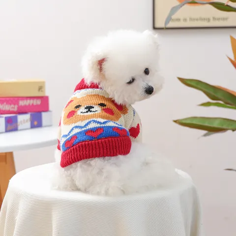 Cartoon Bear Heart Pet Dog Sweater Warm Knitted Puppy Cat Clothes For Small Dogs Autumn Winter Soft Knitwear Apparel
