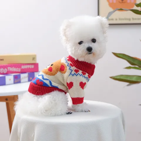 Cartoon Bear Heart Pet Dog Sweater Warm Knitted Puppy Cat Clothes For Small Dogs Autumn Winter Soft Knitwear Apparel