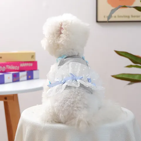 Vestito per Animali Domestici Cani Piccoli Cuccioli Delicato Pizzo Seersucker Fiocco Canotta Gilet Carino Gonna