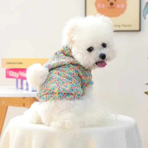Multicolor Candy Knitted Pet Hoodie For Small Dogs Cats Soft Warm Autumn Winter Puppy Clothes Pom-pom Decor Sweater Pullover
