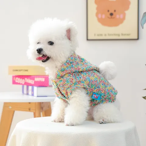 Multicolor Candy Knitted Pet Hoodie For Small Dogs Cats Soft Warm Autumn Winter Puppy Clothes Pom-pom Decor Sweater Pullover