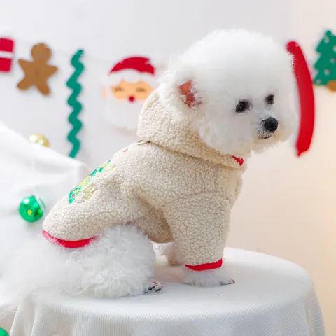 Sudadera con Capucha de Navidad para Perro Vellón Sherpa Cálido Bordado de Árbol de Navidad Ropa para Cachorro Gato Invierno Navidad