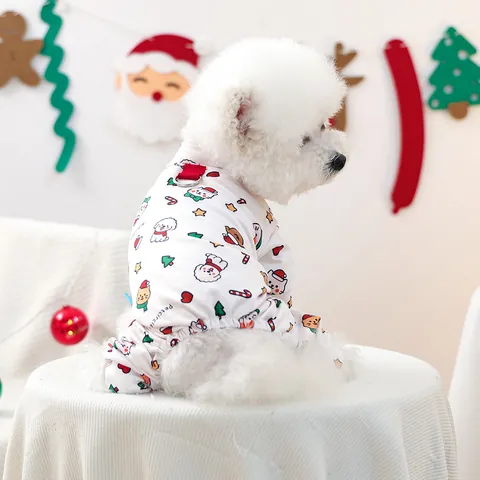 Tuta per Animali di Natale Poliestere Caldo Pigiama per Cani Festivo Cartone Animato Stampa Vestiti per Gatti Con Anello a D