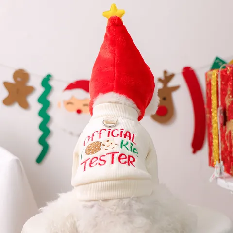 Pull de Noël pour Chien Tricot Chaud Sweat à Capuche Côtelé Avec Broderie Official Cookie Tester Anneau en D pour Laisse Vêtements d'Hiver pour Chiot et Chat