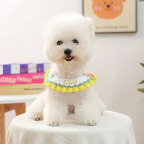 Handmade Knitted Pet Scarf Cute Rainbow Musical Note Embroidery Pet Bib Collar For Small Dogs Cats Accessory