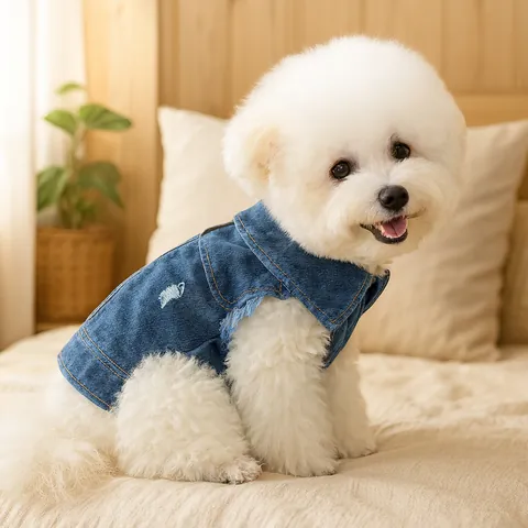 Pet Denim Vest Distressed Jean Jacket For Small Medium Dogs Cats With D-Ring Leash Hole Vintage Puppy Apparel Blue