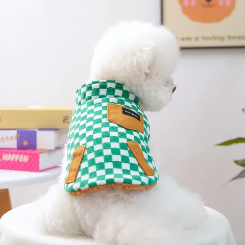 Reversible Dog Vest Jacket Lamb Wool Sherpa Fleece Checkerboard Pattern Warm Padded Winter Outerwear For Small Medium Dogs Cats Pet Clothing
