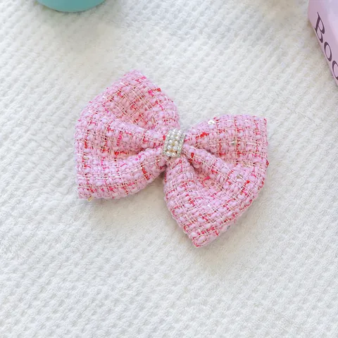 Mignonne Barrette à Cheveux en Nœud pour Animaux de Compagnie en Tweed Tissé Avec Perles Strass pour Chiens Chats Mariage Fête Élégants Accessoires de Coiffure pour Animaux