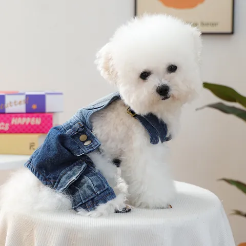 Pet Dog Cat Denim Overalls Warm Adjustable Buckle Pocket Blue Jeans Jumpsuit Puppy Kitten Clothes Small Medium Dogs