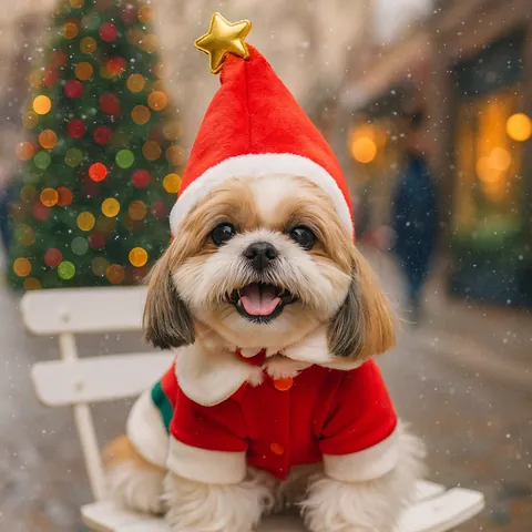 Cappello di Natale per Animali Domestici Stella Dorata Forma Albero di Natale per Piccoli Cani Gatti Costume Babbo Natale Verde Rosso Peluche