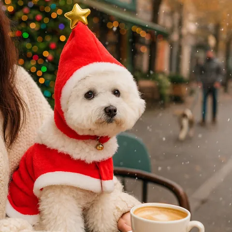 Cappello di Natale per Animali Domestici Stella Dorata Forma Albero di Natale per Piccoli Cani Gatti Costume Babbo Natale Verde Rosso Peluche