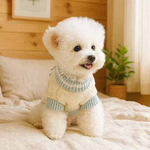 Gestrickter Haustier Pullover Für Hunde Katzen Rautenmuster Hohlstrick Winter Warme Hundekleidung Mit Schleife Holzknöpfen