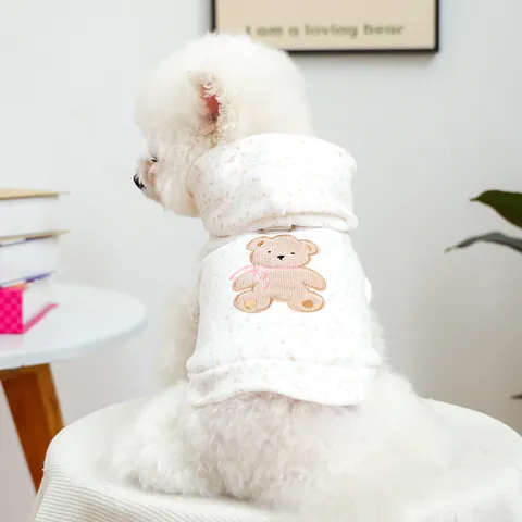 Süßer Haustier Hoodie Teddybär Ente Stickerei Weich Polyester Hund Sweatshirt Mit Metall D-Ring Kapuzen Welpen Katze Warme Kleidung
