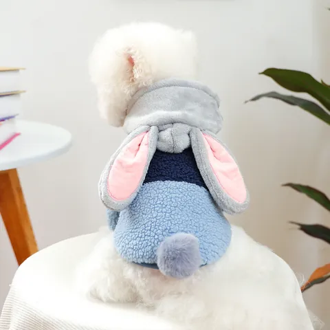 Schattige Konijnenoren Huisdier Hoodie Warme Sherpa Fleece Honden Sweatshirt Kleurblok Winter Kleding Voor Kleine Honden Katten