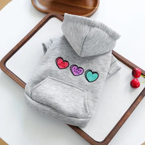 Petcircle Casual Fleece Warm Pet Hoodie Heart Embroidered Letters Two-Legged Dog Apparel For Small Dogs Cats Autumn Winter