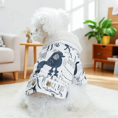 Chaqueta de Invierno para Perro con Estampado de Grafiti Forro de Felpa Sherpa Cálido Abrigo para Perros Pequeños Cachorros Gatos