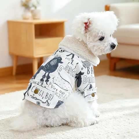Chaqueta de Invierno para Perro con Estampado de Grafiti Forro de Felpa Sherpa Cálido Abrigo para Perros Pequeños Cachorros Gatos