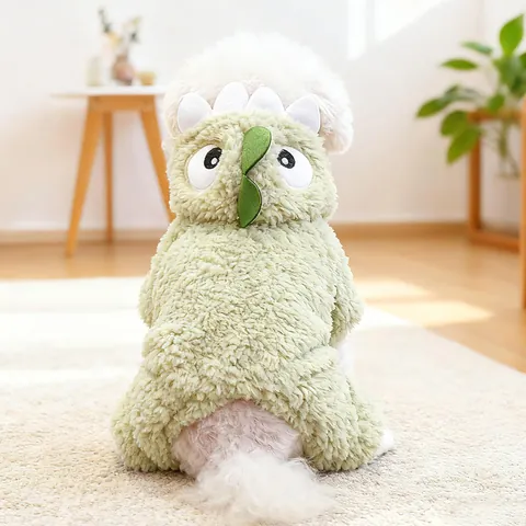 Tuta in Pile per Cani e Gatti Calda Invernale Costume da Dinosauro Felpa con Cappuccio per Cuccioli Vestiti in Morbido Peluche a Quattro Zampe per Cani di Piccola Taglia