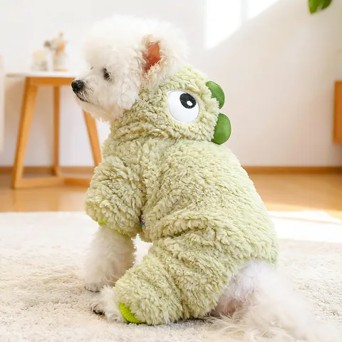 Tuta in Pile per Cani e Gatti Calda Invernale Costume da Dinosauro Felpa con Cappuccio per Cuccioli Vestiti in Morbido Peluche a Quattro Zampe per Cani di Piccola Taglia