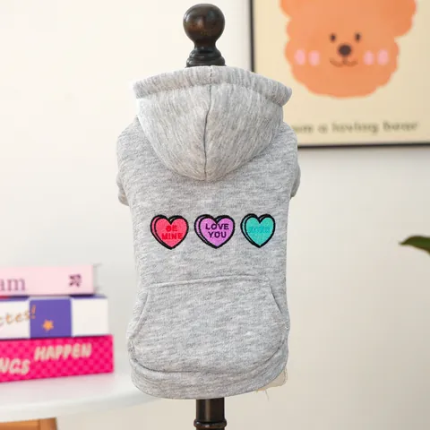 Sudadera con Capucha para Mascotas Día de San Valentín Bordado Corazón Letra Perros Pequeños Gatos Sudadera Casual Cálida Poliéster Otoño Invierno