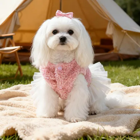Unicorn Pet Dress Pink Sherpa Fleece Puppy Dog Princess Skirt Tulle Hem Floral Decoration Small Dog Cat Warm Clothes