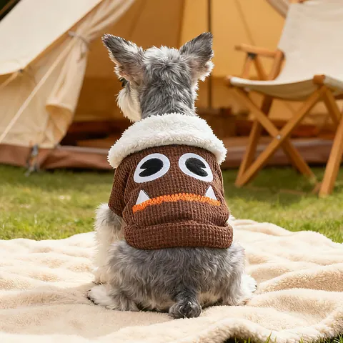 Felpa per Cani in Pile Mostro Caldo Tessuto a Nido d'Ape Abbigliamento per Animali Con Colletto in Sherpa Inverno Gatto Navy Marrone