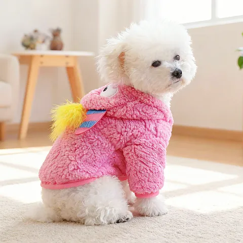 Abbigliamento per Animali Domestici Rosa a Tema Mostro Felpa con Cappuccio in Peluche per Cani Gatti Costume da Cartone Animato per Cuccioli Invernale