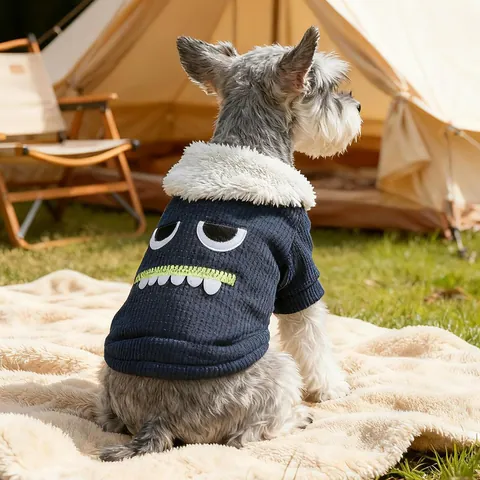 Felpa per Cani in Pile Mostro Caldo Tessuto a Nido d'Ape Abbigliamento per Animali Con Colletto in Sherpa Inverno Gatto Navy Marrone