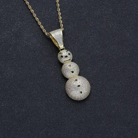 Hip Hop Angry Snowman Pendant Necklace Stainless Steel Rope Chain Micro Pave Zirconia Iced Out Jewelry For Men Gift