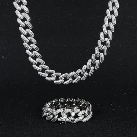 Collana Bracciale Maglia Cubana Iced Out Per Uomo Rame Micro Incastonatura Zirconia Gioielli Hip Hop Accessorio Oro Argento