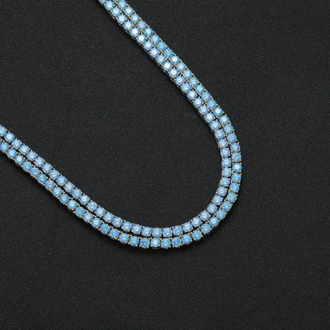 4mm Sea Blue Zirconia Tennis Chain Necklace Bracelet Copper Gold Silver Plated Hip Hop Fashion Jewelry For Men Women