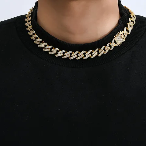 Hip Hop Men Iced Out Rhombus Cuban Link Chain Necklace Copper Inlaid Zirconia Gold Silver Plated Luxury Street Jewelry