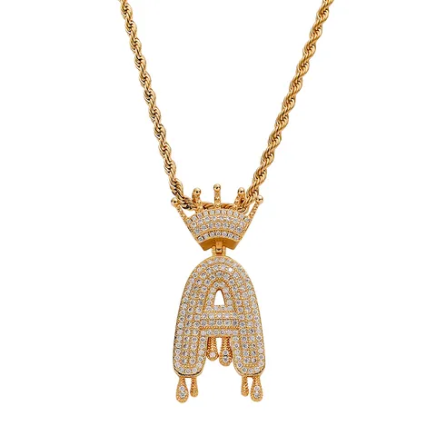 Hip Hop Krone Alphabet Anhänger Halskette Kupfer Gold Silber Plattiert Tropfen Buchstabe Halskette Mit Edelstahl Kordelkette Herren Damen Schmuck