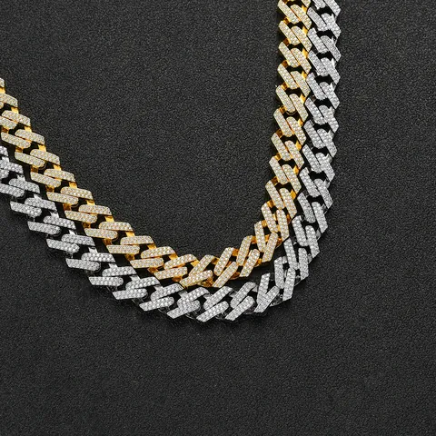 Hip Hop Men Iced Out Rhombus Cuban Link Chain Necklace Copper Inlaid Zirconia Gold Silver Plated Luxury Street Jewelry