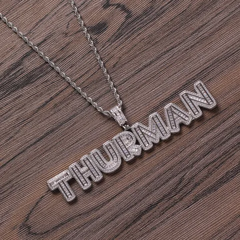 Iced Out Alphabet Pendant Necklace Stainless Steel Rope Chain Hip Hop Copper Zirconia Custom Letter Jewelry For Men Women