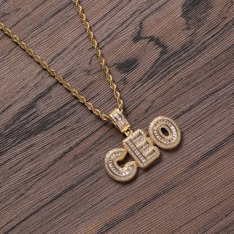Iced Out Alphabet Pendant Necklace Stainless Steel Rope Chain Hip Hop Copper Zirconia Custom Letter Jewelry For Men Women